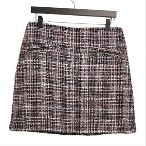 2/$18 Loft Plaid Tweed Red White Black Mini A-Line Pencil Skirt 8 GUC